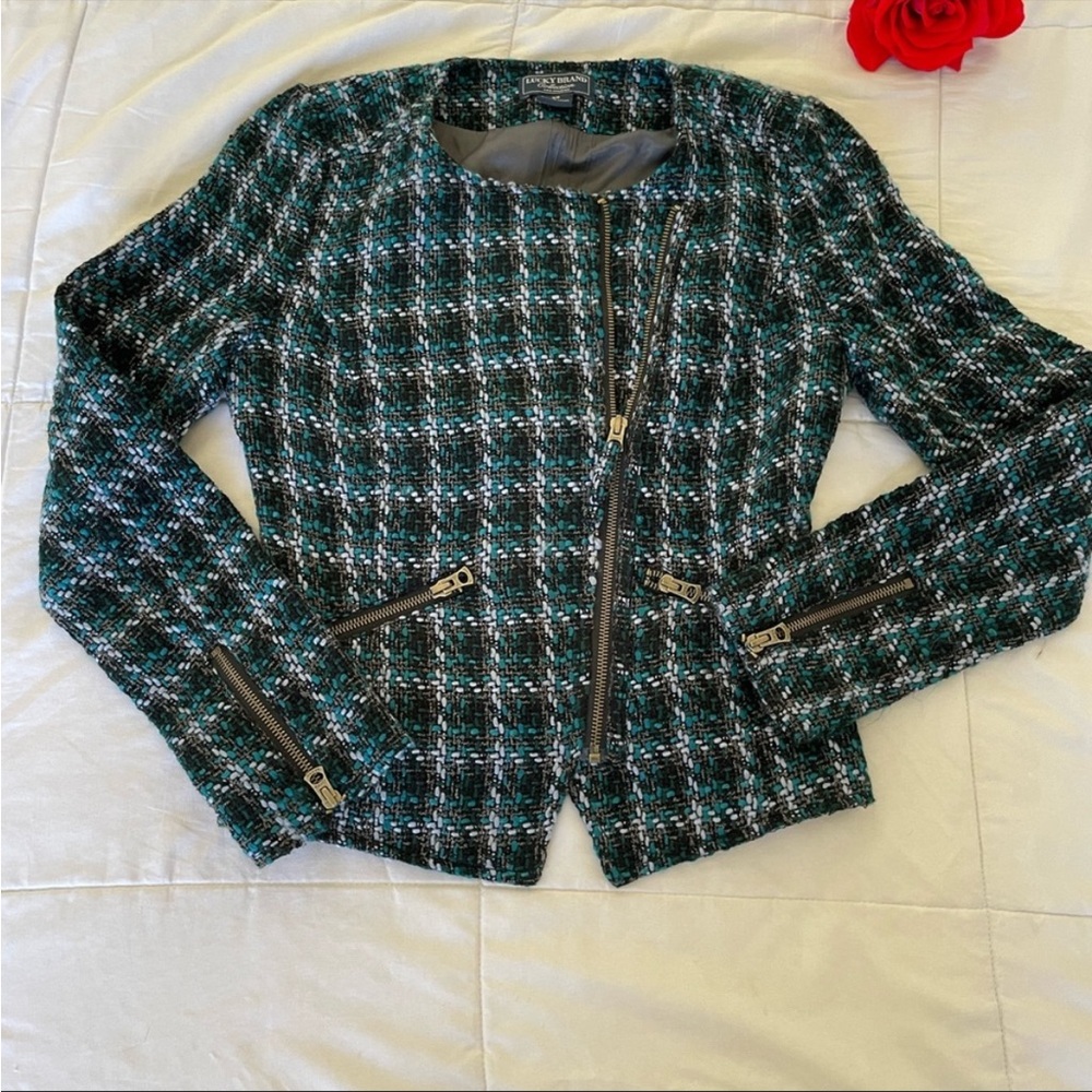 Lucky Brand Harper Tweed Moto Asymetrical Zip Jacket Size XS